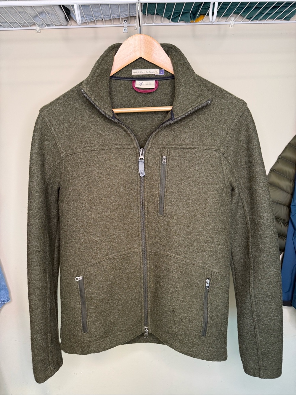 ibex Olive Green Men's Full-Zip Wool Blend Sweater Jacket